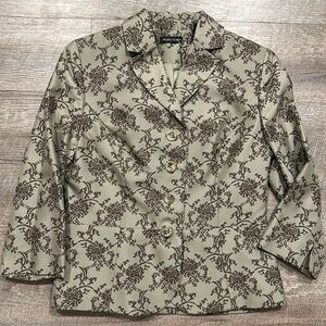 Valerie Stevens sage green/brown silk/cotton, brocade blazer jacket size 4